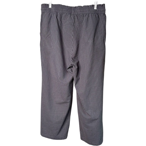 UNBRANDED Linen Cotton Blend Grey Pinstripe Pull On Wide Leg Pants Pockets Sz XL - Picture 4 of 9